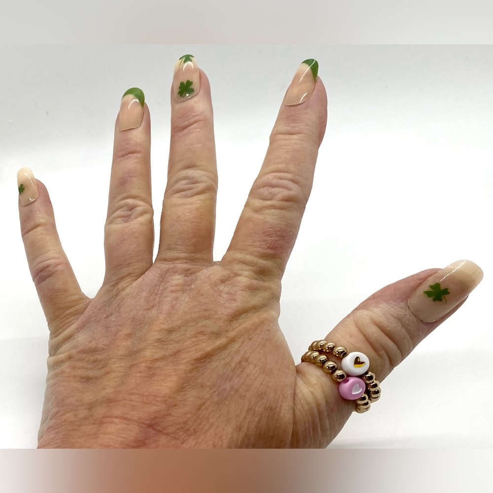 Pink White Heart Gold Beaded Rings Boho Y2K Preppy Feminine Cottagecore Summer - Picture 7 of 10